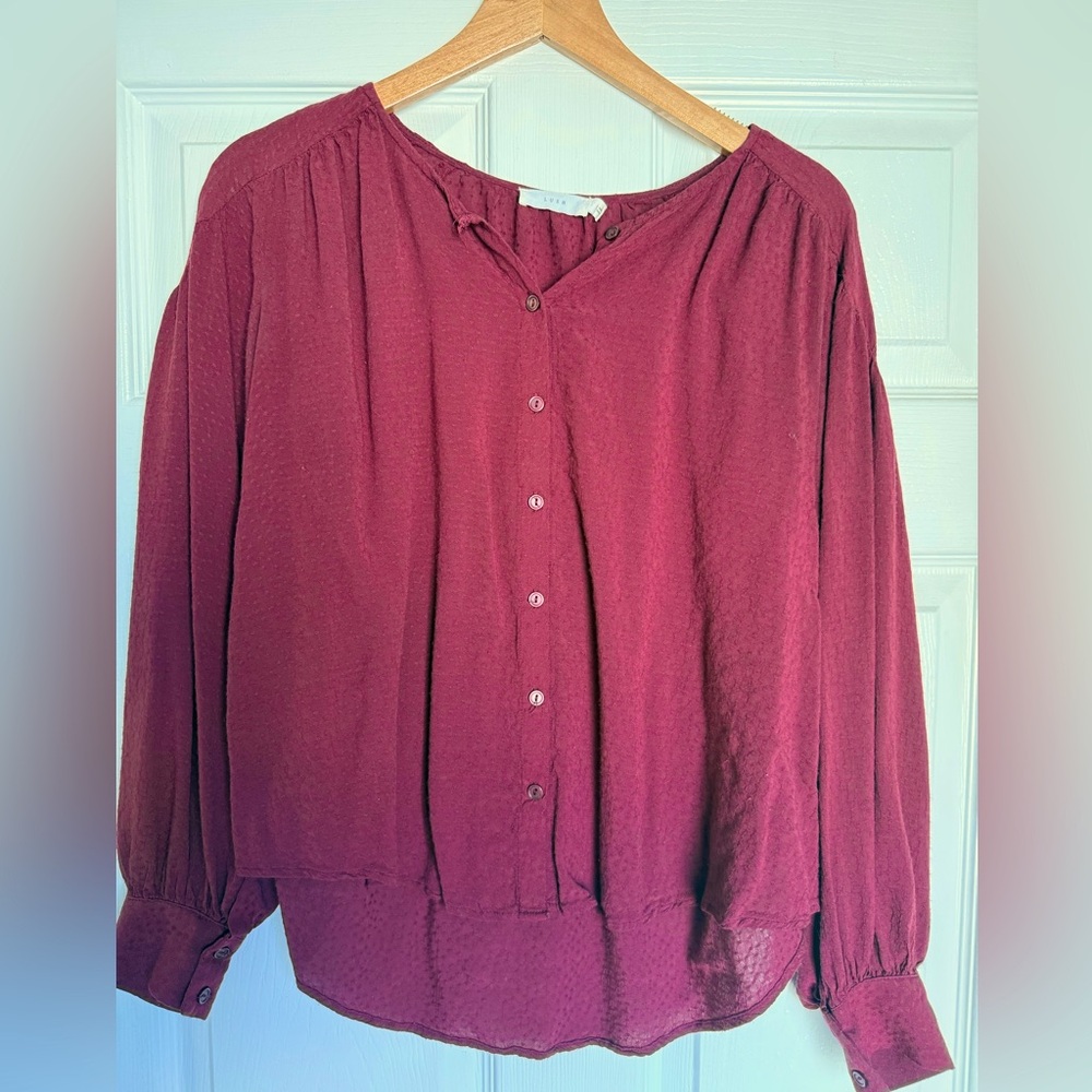 Lush Burgundy Button-Up Blouse